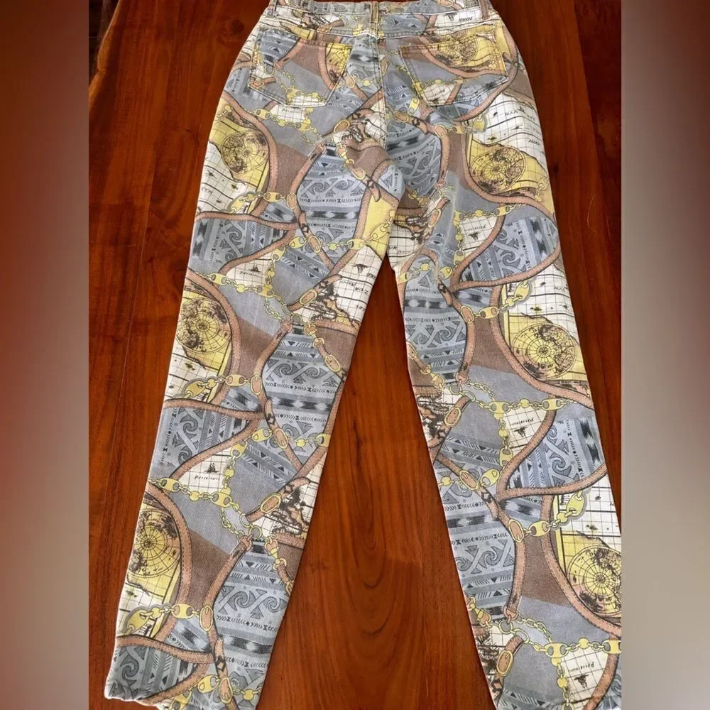 Moda Int’l graphics map denim jeans high waisted sz 12